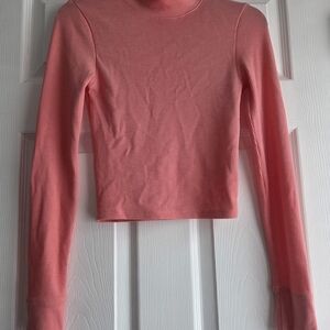 American Eagle Coral Ribbed Long Sleeve Crop Top Fitted Basic Women’s Sz S